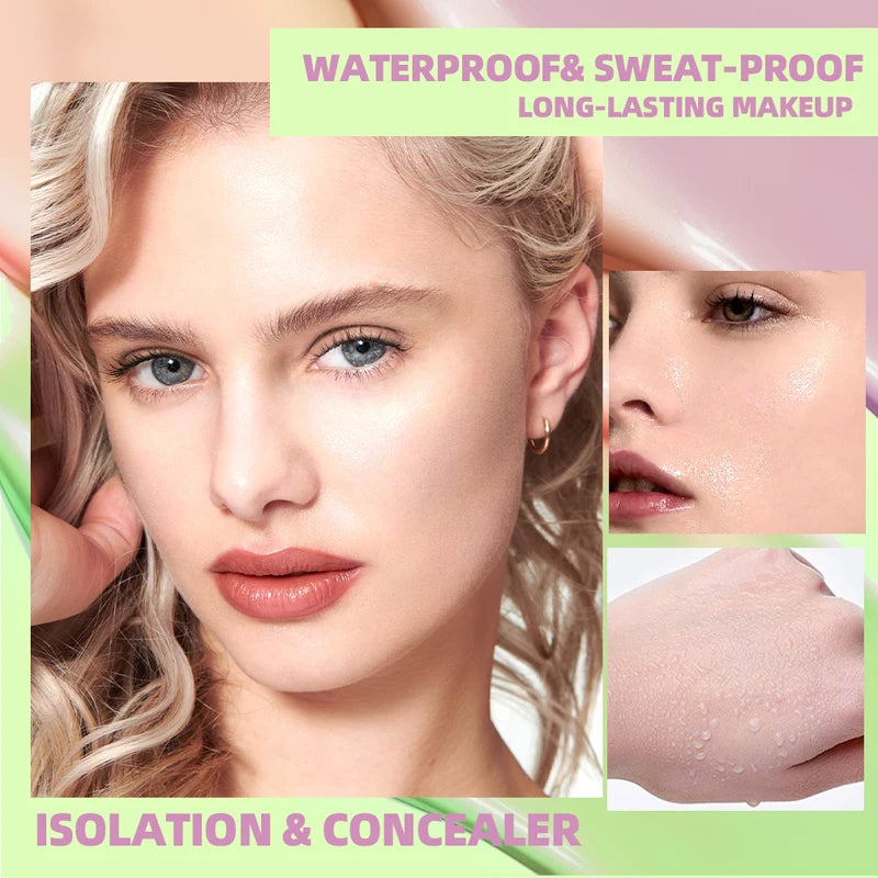 Tri-Color Makeup Primer & Concealer Cream - Brighten, Contour, SPF Waterproof Base