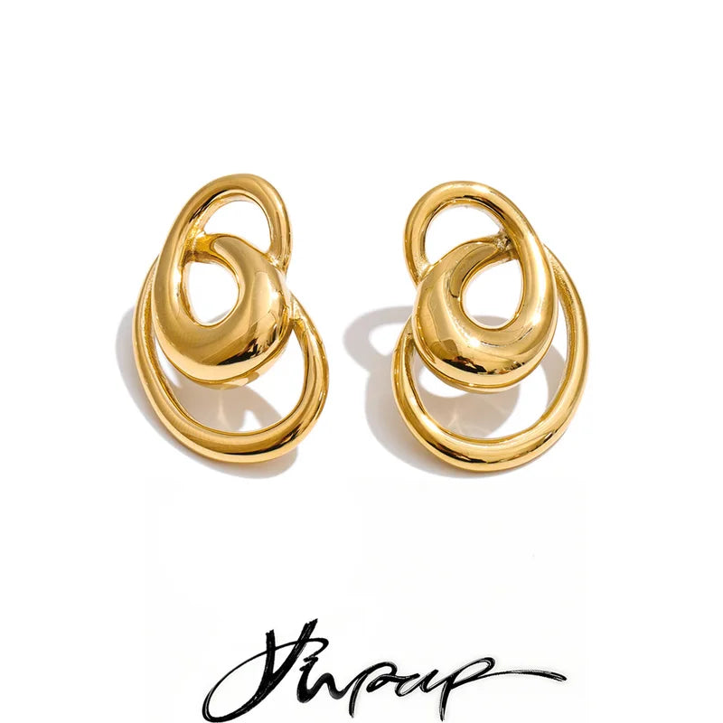 Geometric Hollow Stainless Steel Stud Earrings - Unisex Daily Jewelry