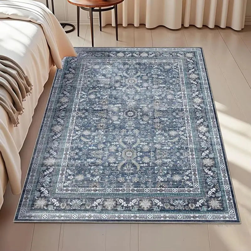 Persian Floral Rug Non-Slip Machine Washable Living Room & Bedroom Rug