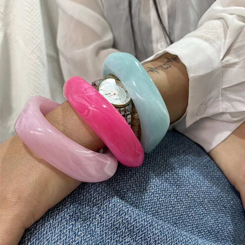 Exaggerated Big Irregular Square Acrylic Chunky Bangle for Women Summer Candy Color Resin Wide Bracelet