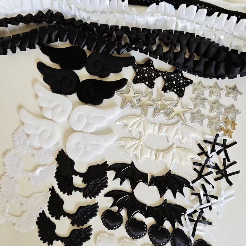 Black and White Material Package with Lace Card & Fan Handmade Accessory Set