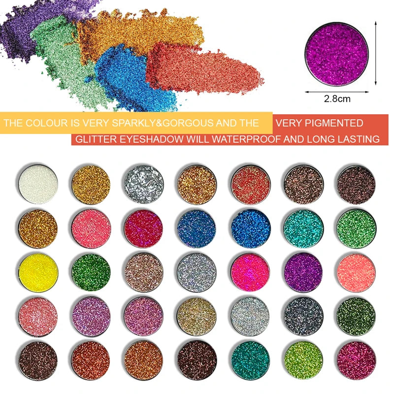 35 Colors Glitter Eyeshadow Palette Waterproof Long Lasting Metallic & Shimmer Makeup