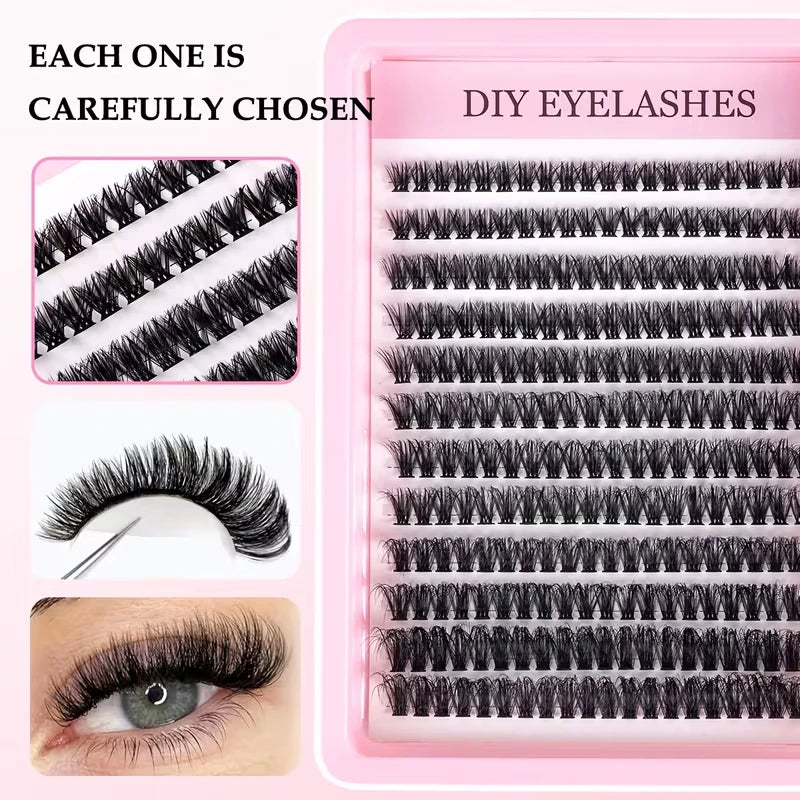 Cluster Lash Extensions 240pcs 40D Mixed Length Reusable Natural Look False Eyelashes