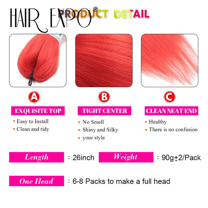 Pre-Stretched Synthetic Braiding Hair Extensions 26 Inch Jumbo Yaki for DIY Ponytail & Stage