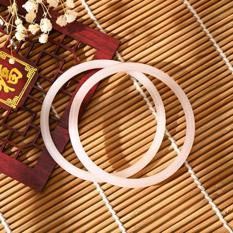 2-Piece Natural Jade Bangles Set - Solid Color Glass Jewelry for Women