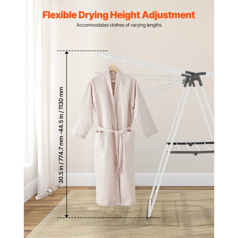 Foldable Clothes Drying Rack with Sock Clips, Adjustable Height Indoor Outdoor Laundry Dryer