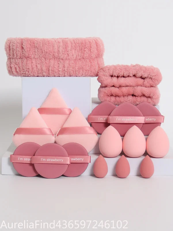 18-Piece Makeup Accessory Set with Sponges Headbands and Wrist Bands - Color Variants