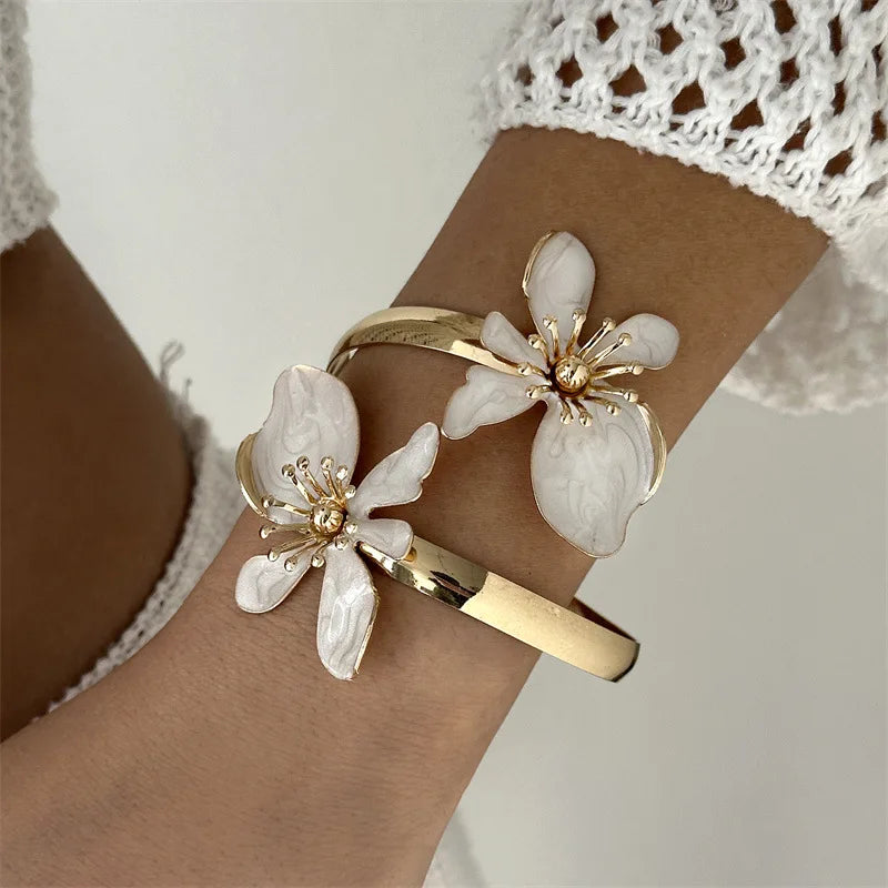 Large Flower Metal Bracelet for Women - Exaggerated Hollow Out Bangle Jewelry