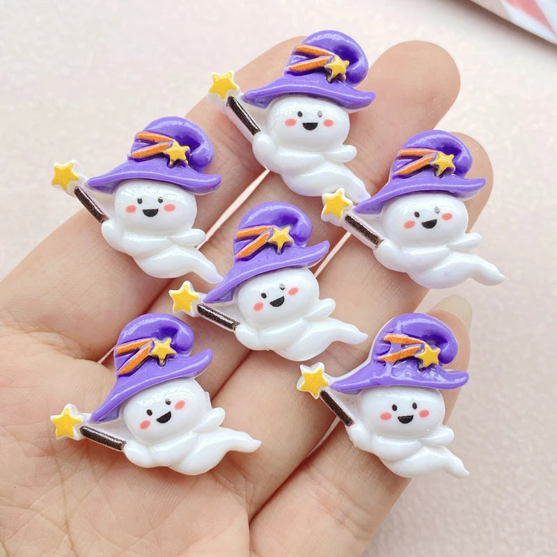 10Pcs Cute Resin Halloween Ghost and Pumpkin Flat Back Craft Decorations for Jewelry and Scrapbooking