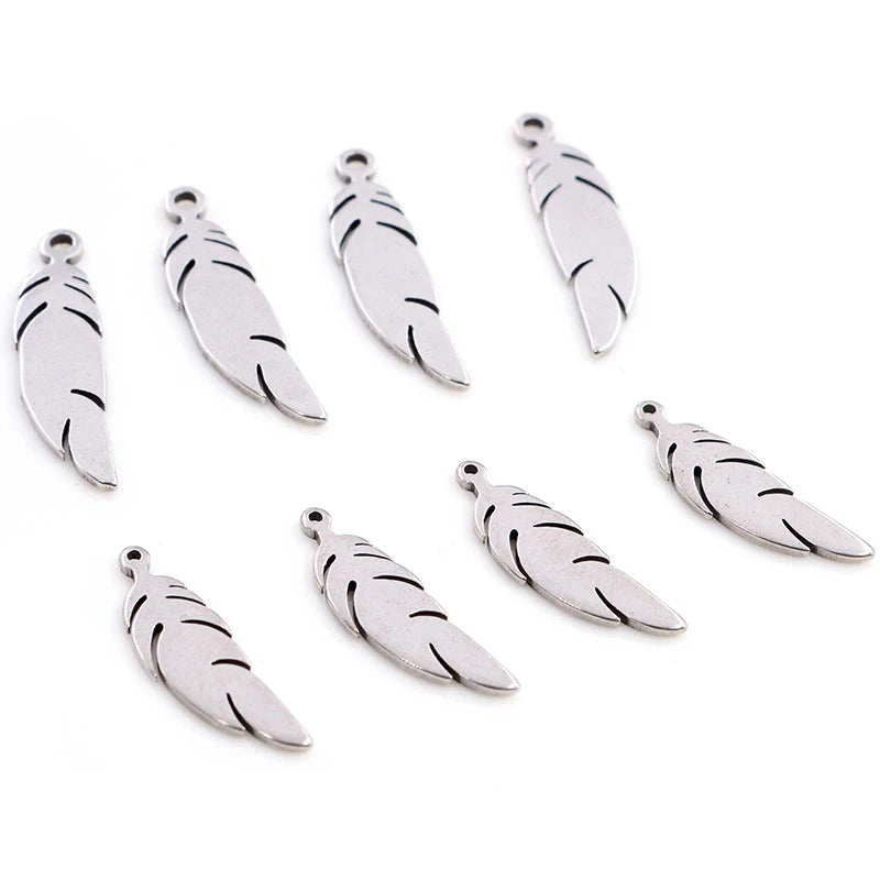 30pcs Stainless Steel Feather Leaf Moon Star Heart Charms for Jewelry Making