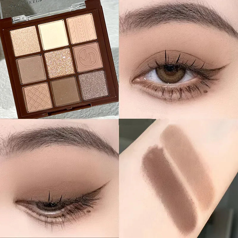 Earth Tone Eyeshadow Palette - Matte & Glitter Nude Makeup with 9 Shades