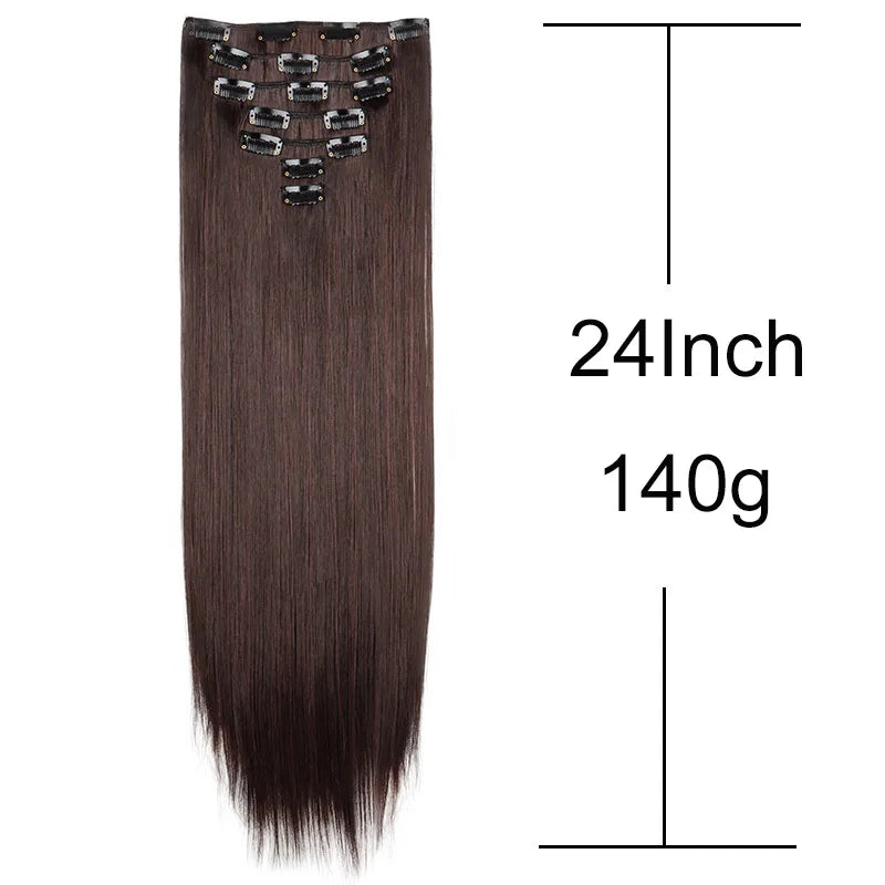 Long Straight Hair Extensions 24 Inch Synthetic Clip-In Hairpiece for Women