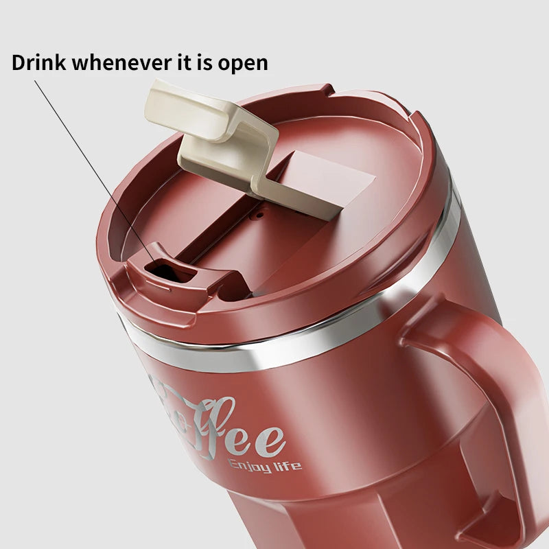 400ml Double Wall Stainless Steel Coffee Mug with Lid & Handle - Reusable Water Cup