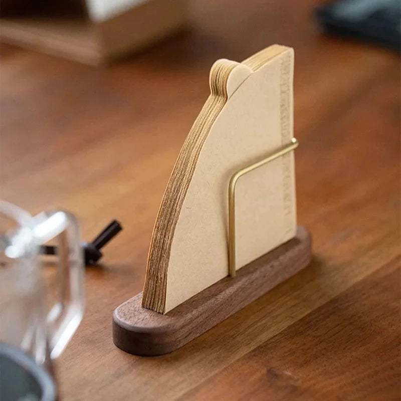 Walnut Coffee Filter Holder Stand for V60 Paper Filters Kitchen Storage