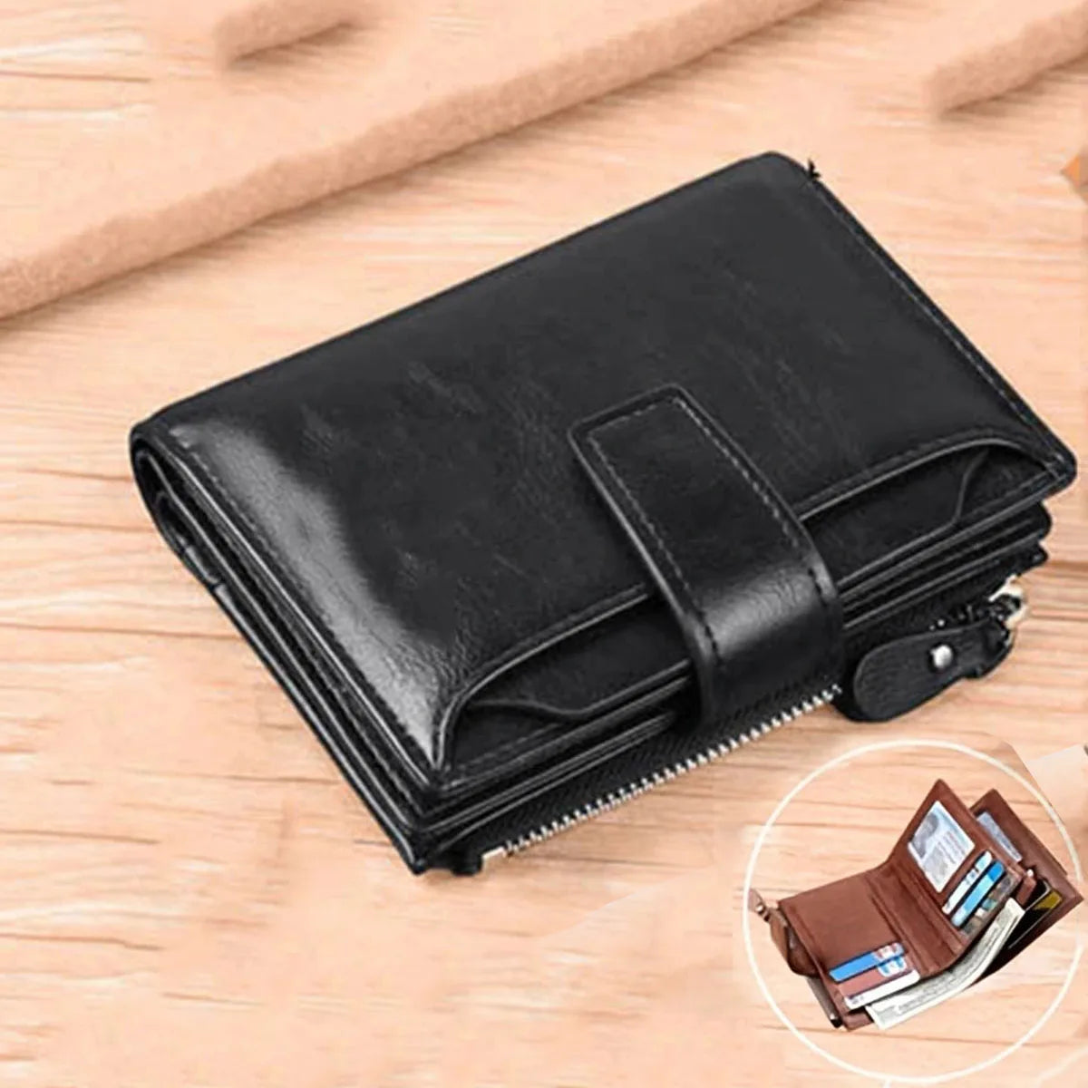 Men's RFID Coin Purse Wallet with Zipper Leather Money Bag for Men