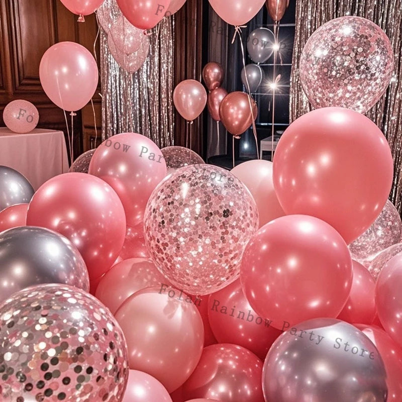 Pearl Powder Confetti Balloons for Weddings Birthdays Baby Showers Party Decorations Pink & Green
