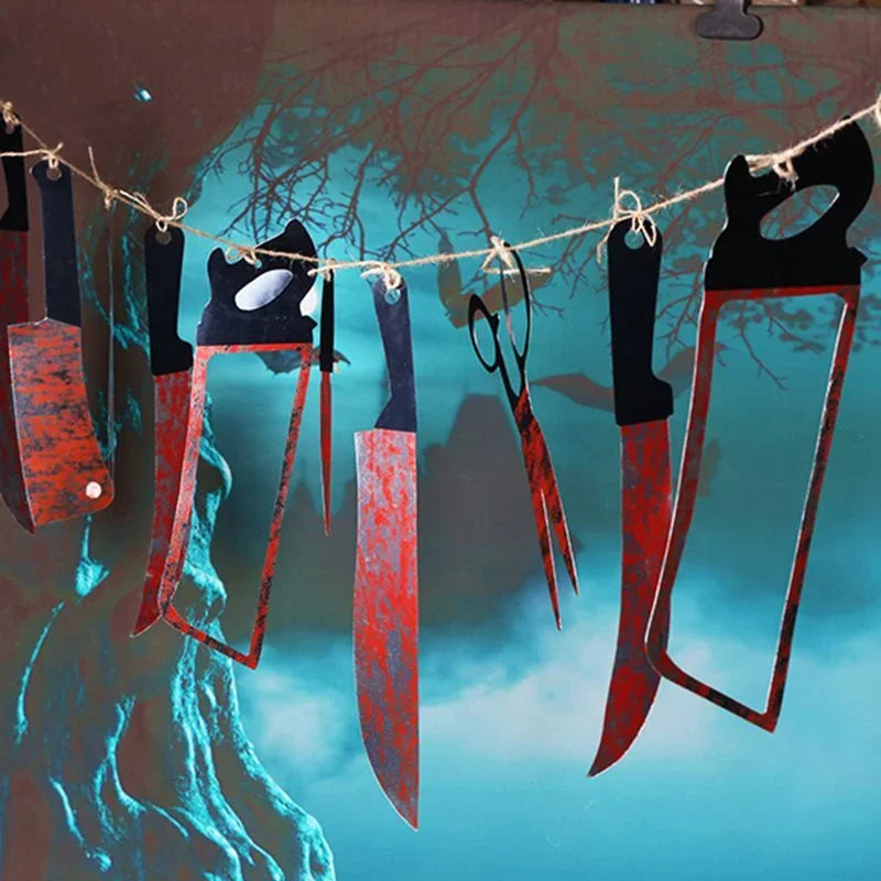 Halloween Blood Knife Set - 12 Plastic Horror Haunted House Decor