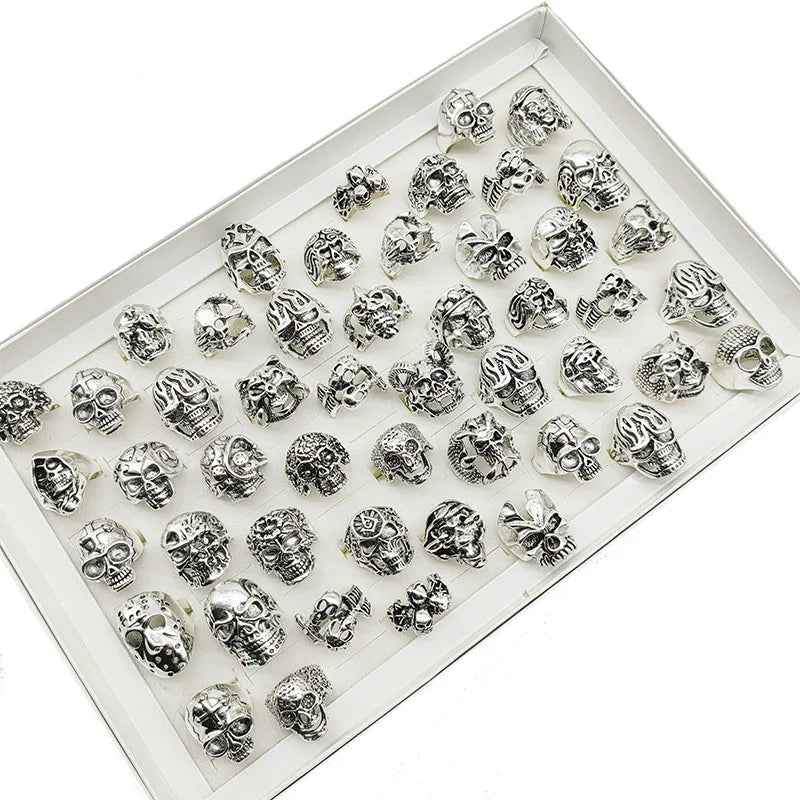 10pcs Vintage Punk Skull Alloy Finger Rings for Men Women Party Jewelry Gifts