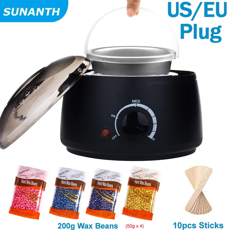 Portable Hair Removal Wax Machine Kit with 200ML & 500ML Wax Beans - Skin Care Paraffin