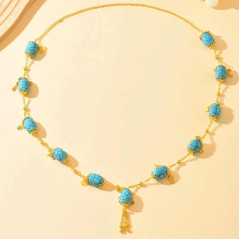 Blue Ethnic Style Pendant Necklace for Formal, Beach, Wedding