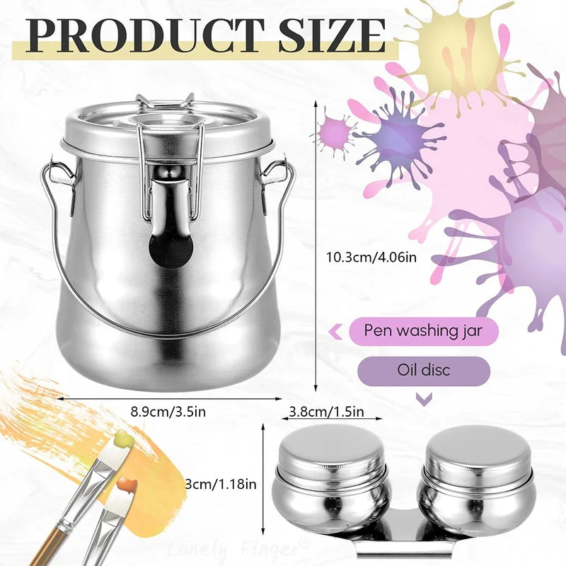 Paint Brush Cleaner Cup Airtight Stainless Steel Double Dipper Portable Wash Basin