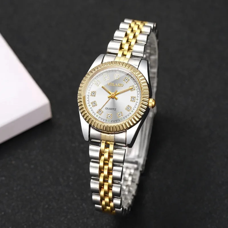 Luxury Women’s Quartz Watch with Rhinestones and Stainless Steel Band - Multiple Colors