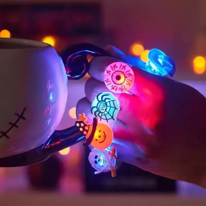 50pcs Halloween Luminous Pumpkin Ghost Eye Rings Kids Costume Accessories
