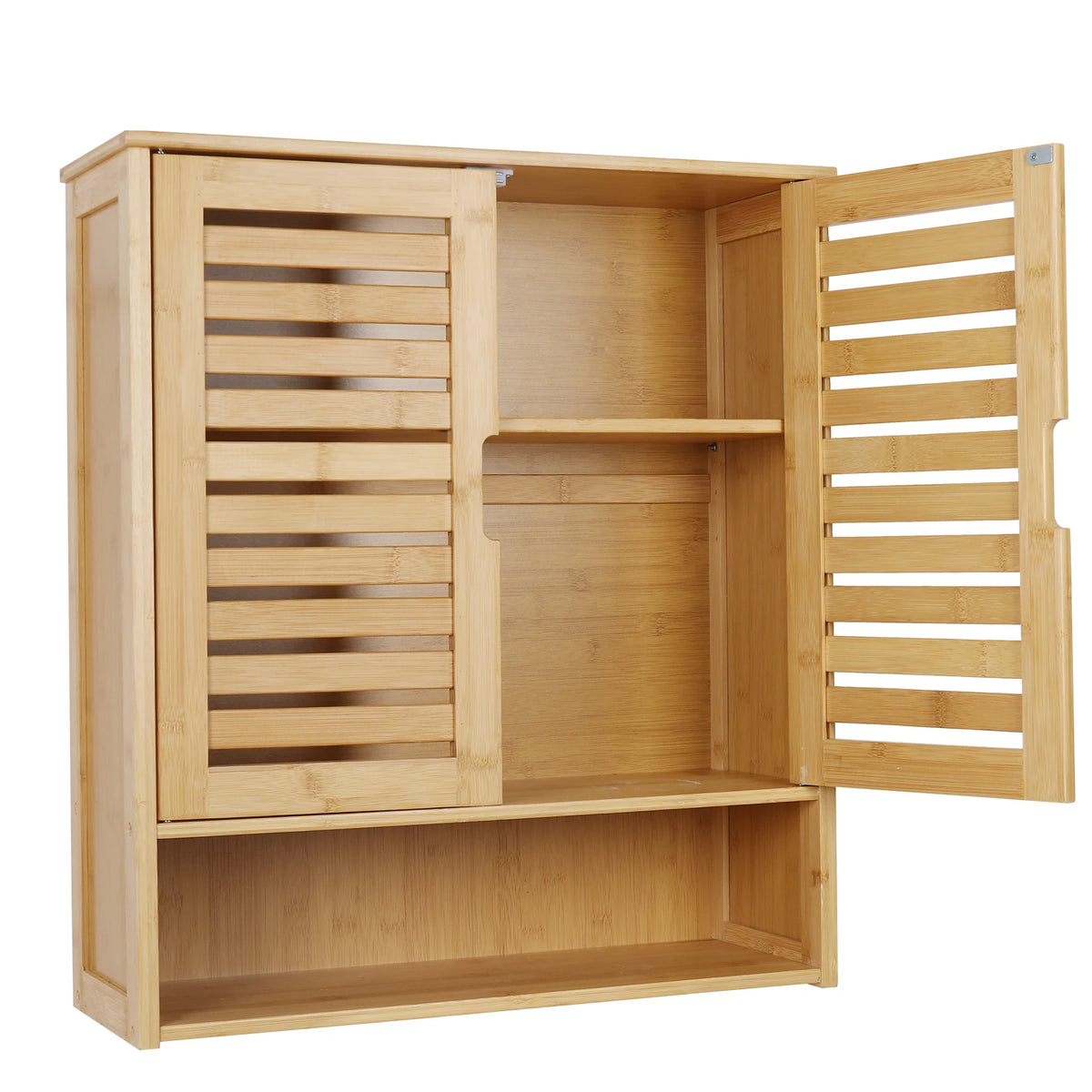 Wall Mounted Bamboo Bathroom Storage Cabinet with Shelves and Organizer Rack