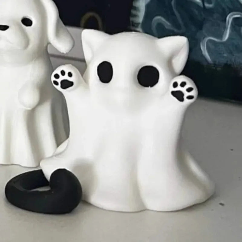 Mini Ghost Cat Ornaments Halloween Desk Decor Cute Kitten Figurines Gift for Girlfriend