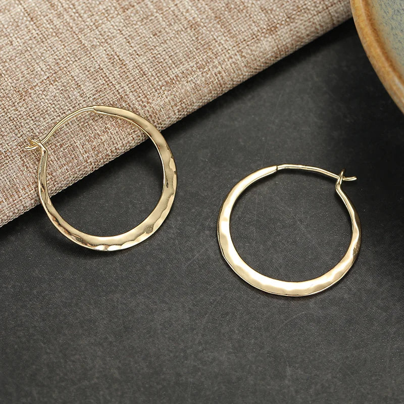 Large Gold Plated Hoop Earrings for Women - Vintage Hammer Pattern Jewelry