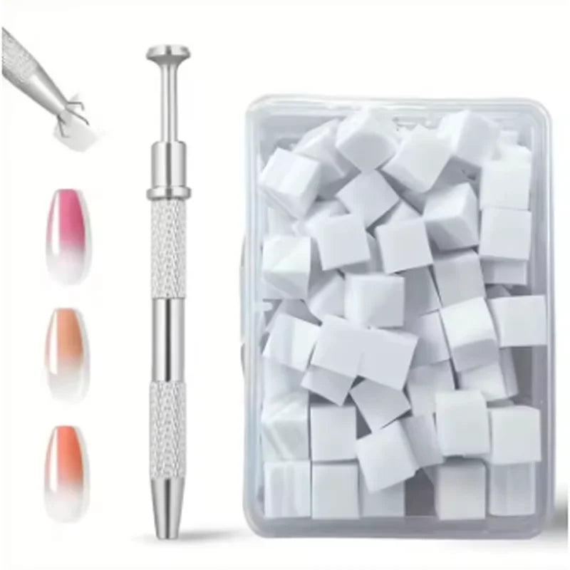 Mini Nail Art Sponge Set with Stainless Steel Clamps - 50pcs Gradient Colors