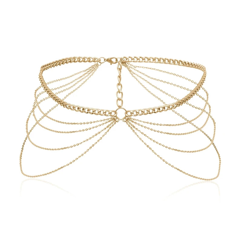 Multi Layer Waist Chain Belt for Women Hip Hop Body Jewelry Gold Silver