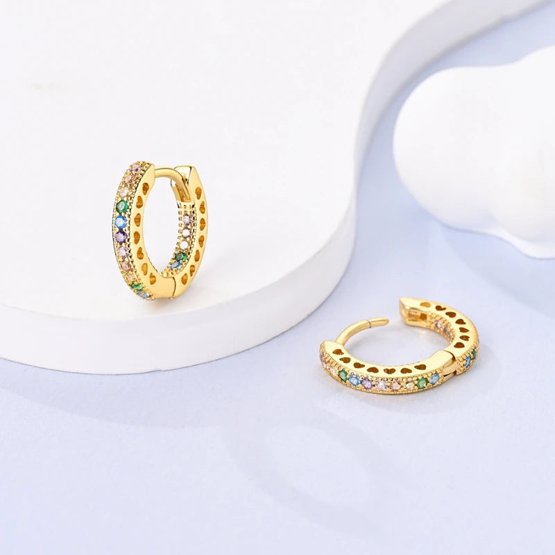 925 Sterling Silver Pavé Heart Hoop Earrings Double Hoop Studs Women Engagement Jewelry