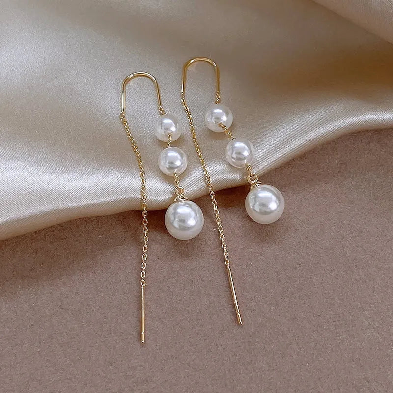 Elegant Drop Earrings with Imitation Pearls and Geometric Design for Women