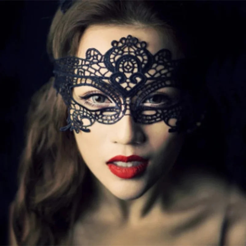Black Queen Lace Mask with Embroidery for Masquerade Costume Woman Accessories