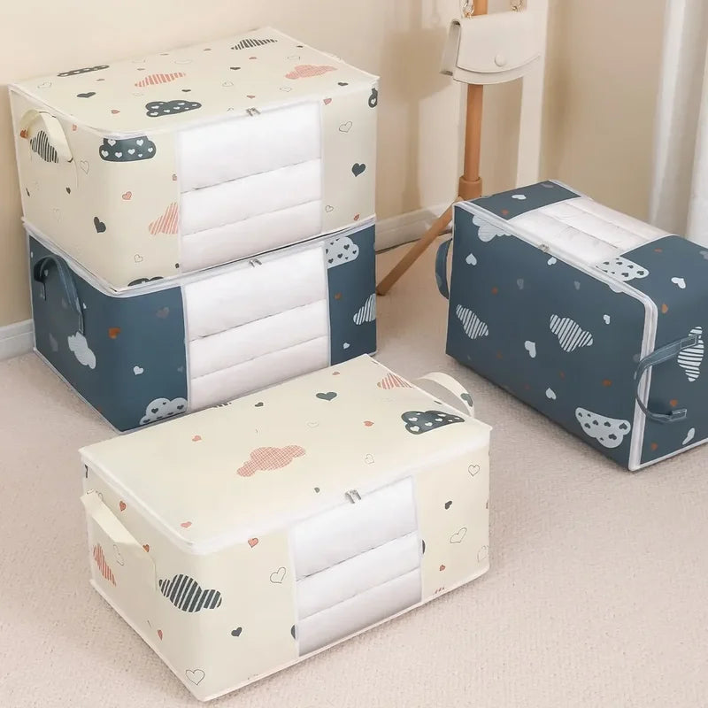 Large Capacity Foldable Clothes Storage Box with Handles Dustproof Zipper Container