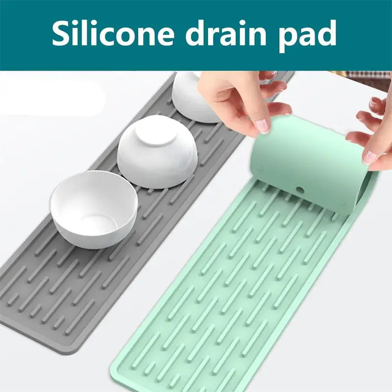 Silicone Kitchen Utensil Drying Mat - Heat-Resistant Non-Slip Dish Rack & Water Draining Pad