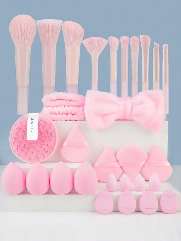 30-Piece Professional Makeup Brush Set with Accessories for Beginners, Suitable for Combination Skin