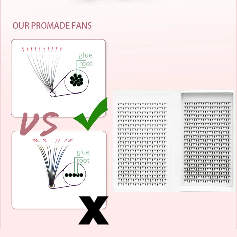 800/1600 Fans Premade Volume Eyelash Fans with Sharp Pointed Base for Russian Volume Eyelash Extensions