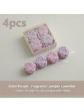 Rose Flower Shaped Soy Wax Candle Set of 4 - Handmade Decorative Gift Box