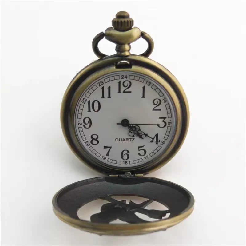 Retro Quartz Pocket Watch with Hollow Mockingbird Design - Stylish Bronze Finish