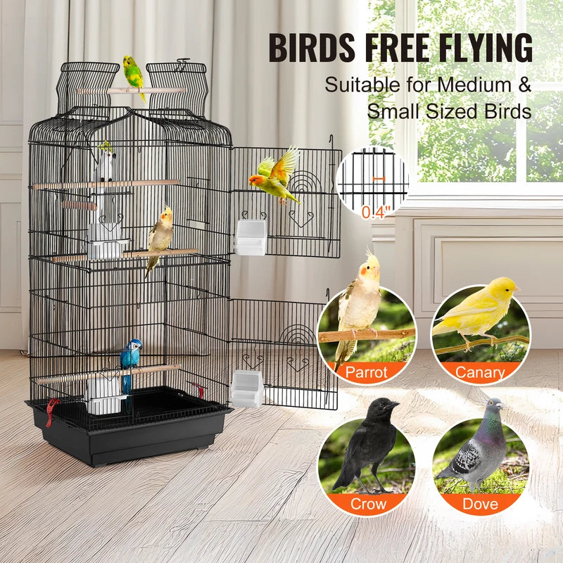 Large Open-Top Parrot Bird Cage with Swing & Perch for Small to Medium Birds