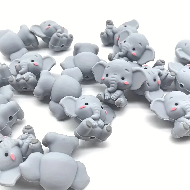 6pcs 3D Silicone Elephant Beads Gray Charms for Jewelry DIY Crafts