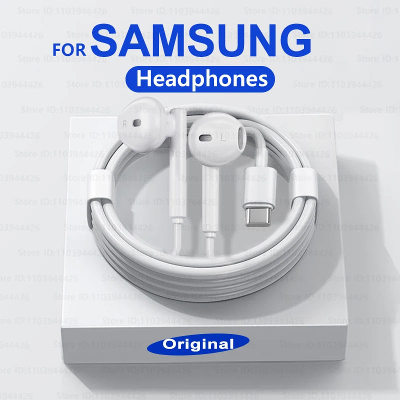 Wired In-Ear Headphones for Samsung Galaxy Phones - Compatible with Type-C & 3.5mm Jack