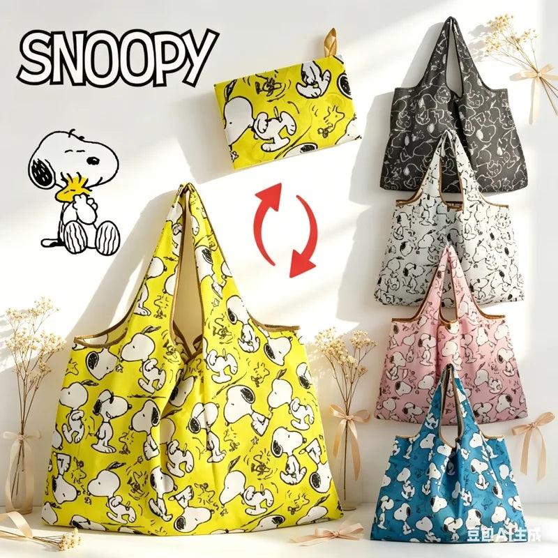 Large Capacity Foldable Reusable Shopping Bag with Snoopy Print Eco-Friendly Waterproof Tote
