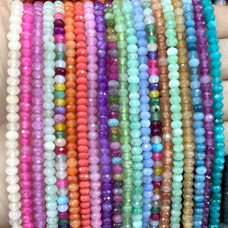 Natural Stone Faceted Beads for Jewelry Making - Aquamarine Tourmaline Amazonite Chalcedony Rondelle Spacer Beads 3x4mm