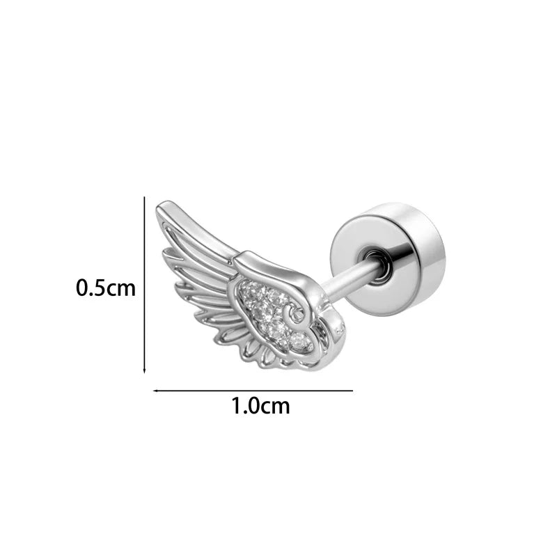 Hypoallergenic Titanium Earring Stud for Women and Girls - Angel Wing Design, Flat Back Body Jewelry