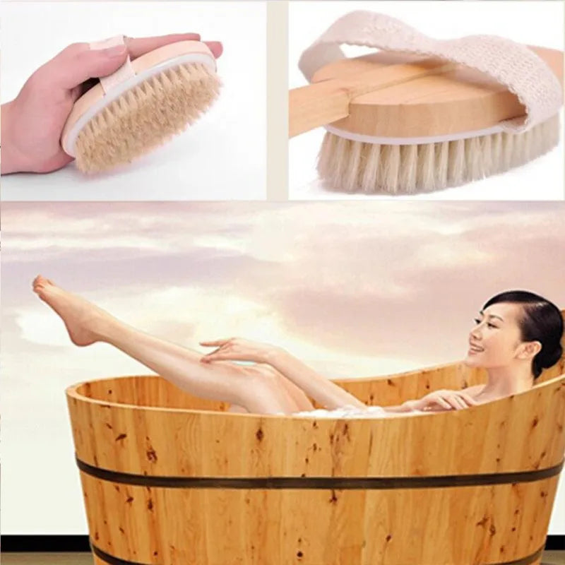 Natural Bath Brush with Long Wooden Handle for Exfoliating and Body Cleaning