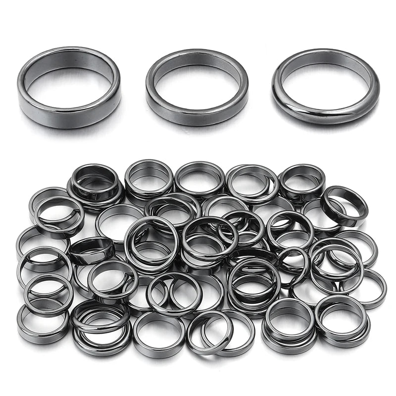 Natural Hematite Stone Ring Set for Women & Men - 16-21mm Flat Round Jewelry Gift