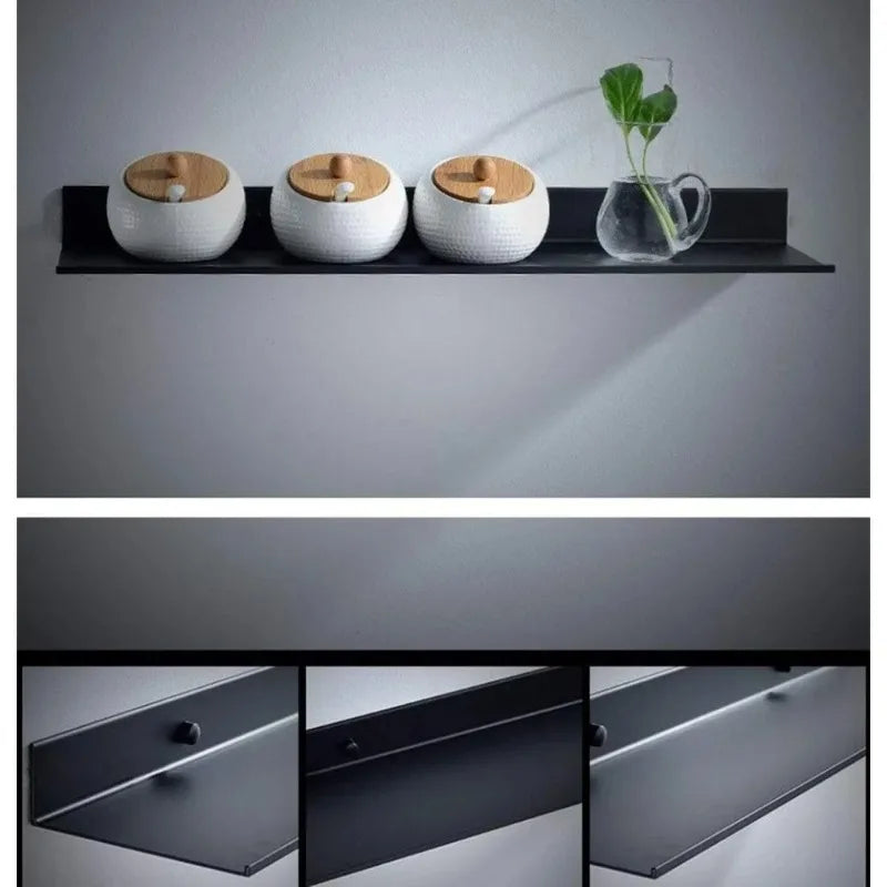 Modern Wall Shelf Bathroom Kitchen Storage Rack Black 15-50cm No Drill